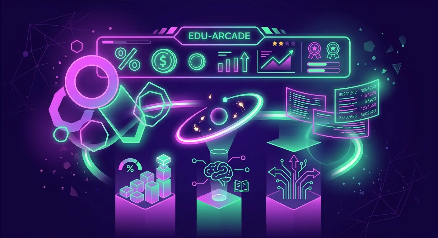 Ilustrasi edukasi istilah keuangan game dalam antarmuka neon modern